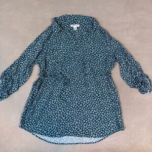 Motherhood Maternity Ditsy Floral Print Green Belted Boho Top Size L/XL